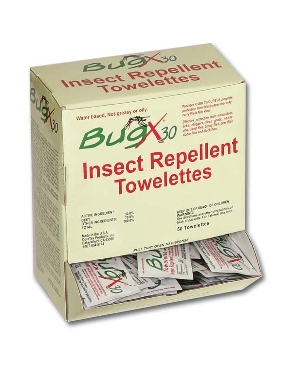 BugX30 Insect Repellent Wipes DEET, 50/Box